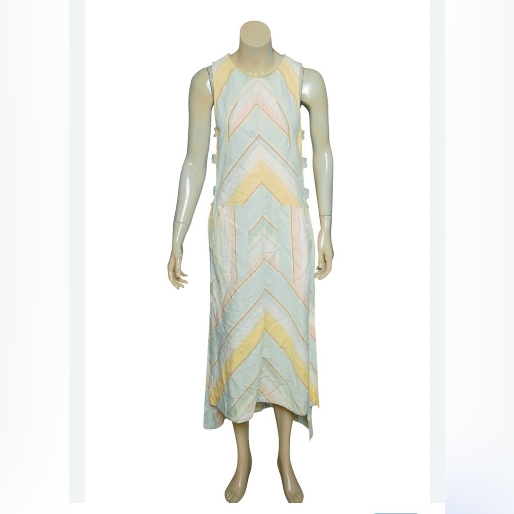 Free People New Romantics Dress S Maxi Striped Embroidery Buckle Sides Slits